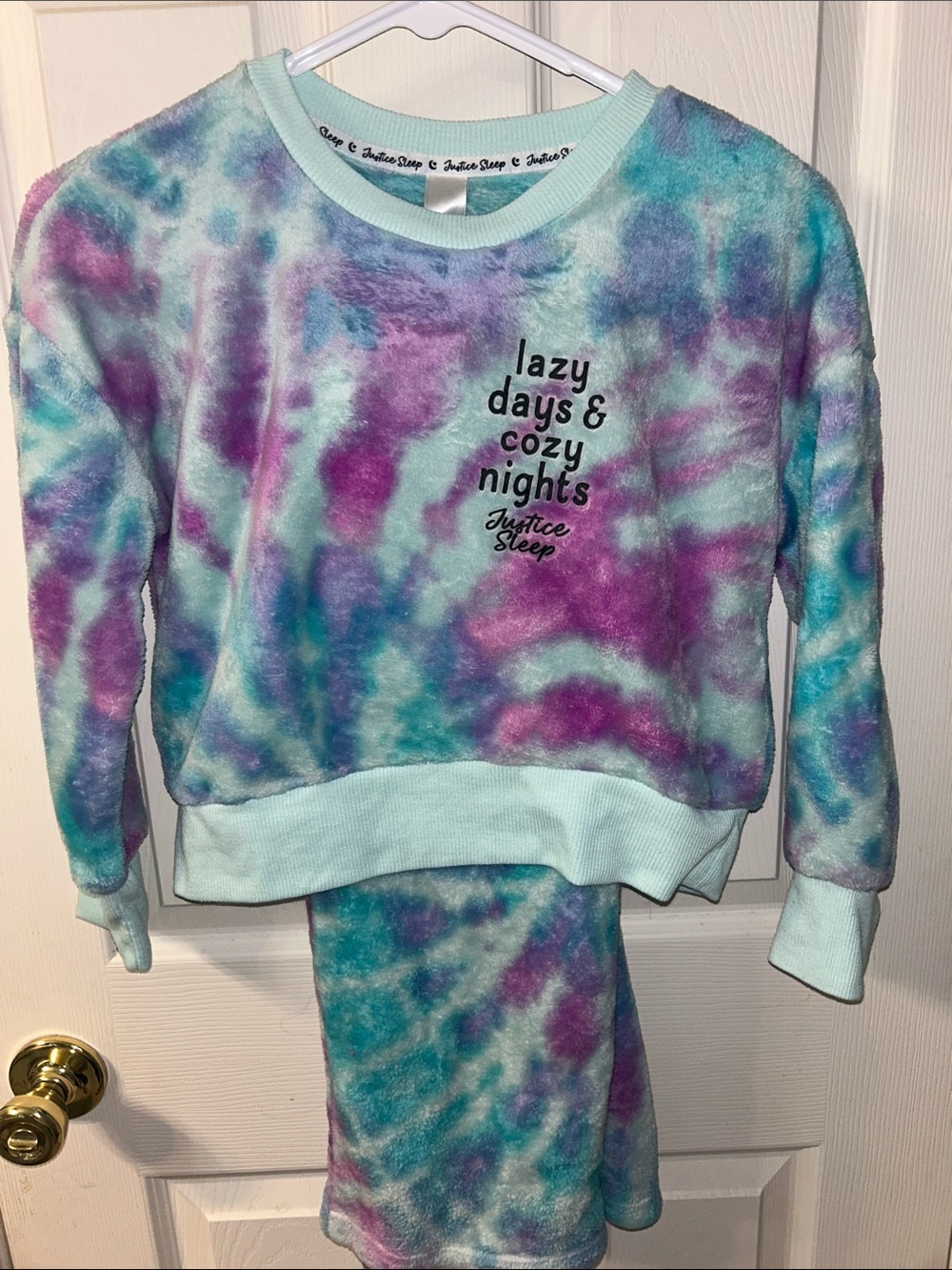 Justice Tie-Dye Fleece Pajama Set - Purple & Teal